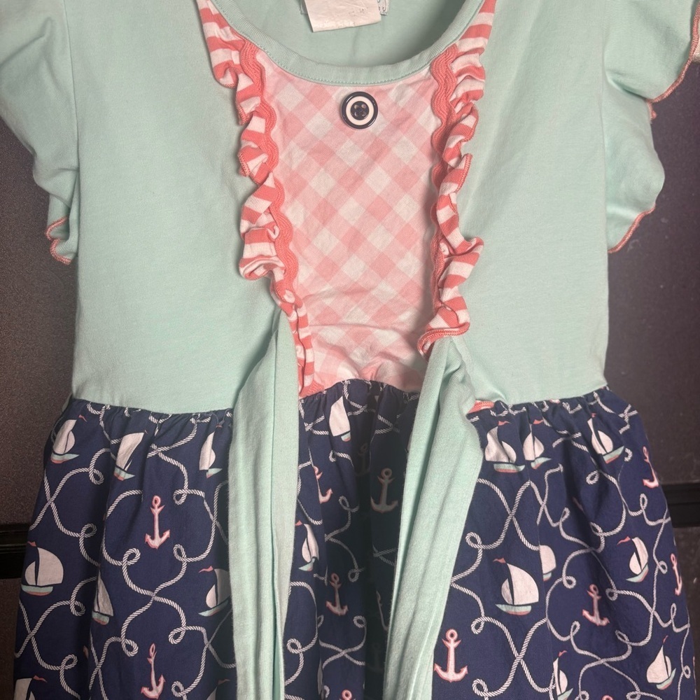 Serendipity Girls Nautical Empire Waist Dress XL (9–10) Anchors Sailboats - Picture 2 of 7